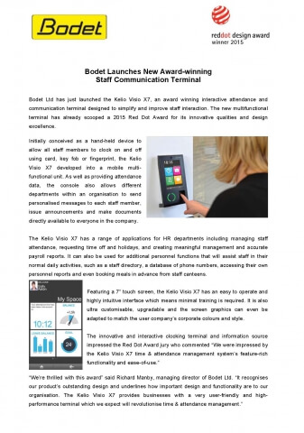 Bodet Launches New Award-winning Staff Communication Terminal Page 1